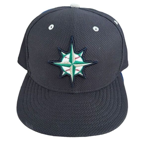 MLB Seattle Mariners Diamond Mesh New Era Fitted Authentic Hat 7 5/8 - Picture 1 of 4